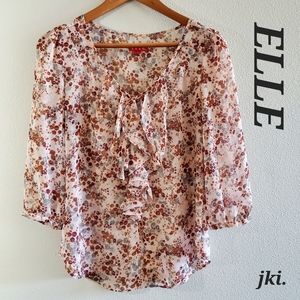 Elle Womens Floral Sheer Blouse